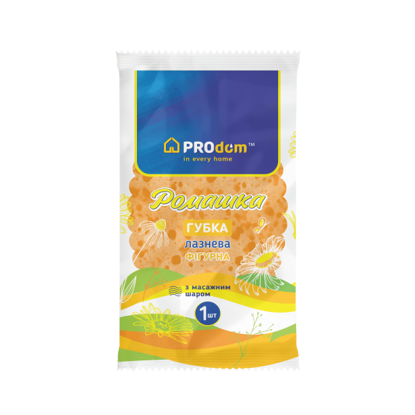 Губка банна ТМ Продом овальна з мас.шаром Ромашка
