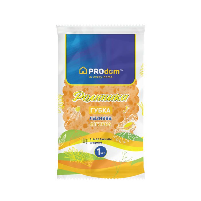 Губка банна ТМ Продом овальна з мас.шаром Ромашка