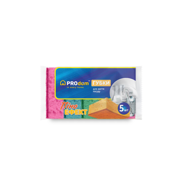Губка кухонна 5 шт пориста "ПІНО ЕФЕКТ"  ТМ Продом