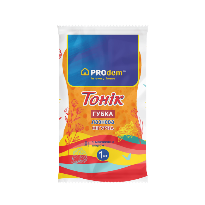 Губка банна пориста  ТМ Продом фигурна з мас.шаром Tonik